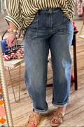 Going My Way Barrel Jeans - Medium Wash